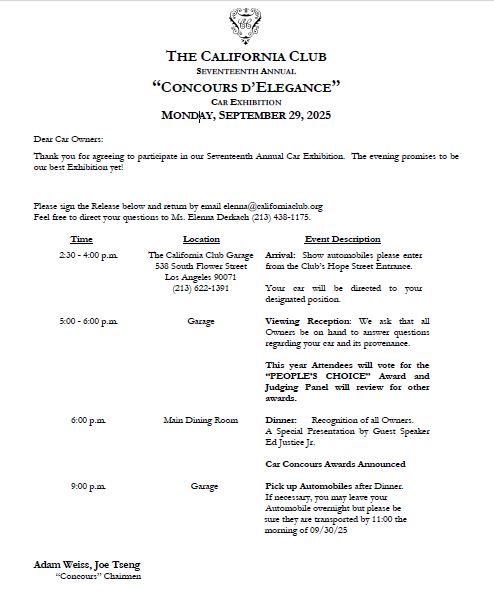 2025 Ca Club Concours d'Elegance Dinner